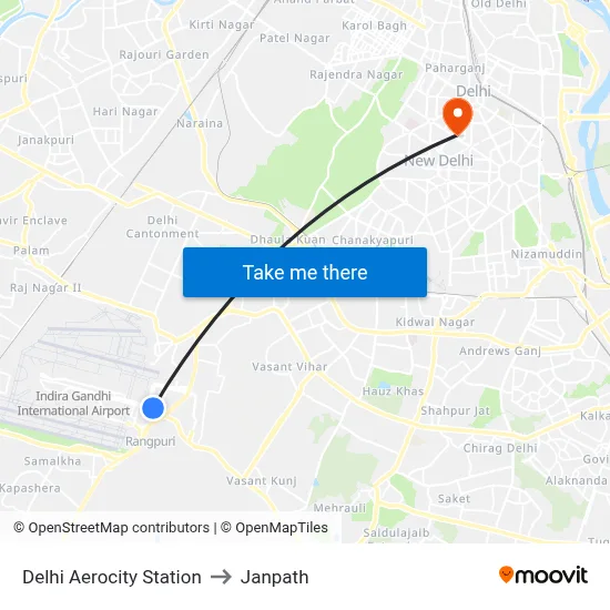 Delhi Aerocity Station to Janpath map