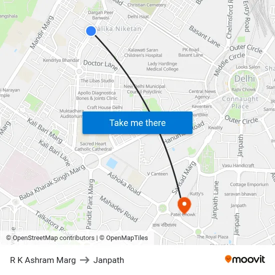 R K Ashram Marg to Janpath map