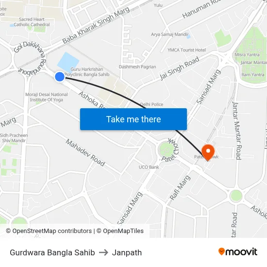Gurdwara Bangla Sahib to Janpath map