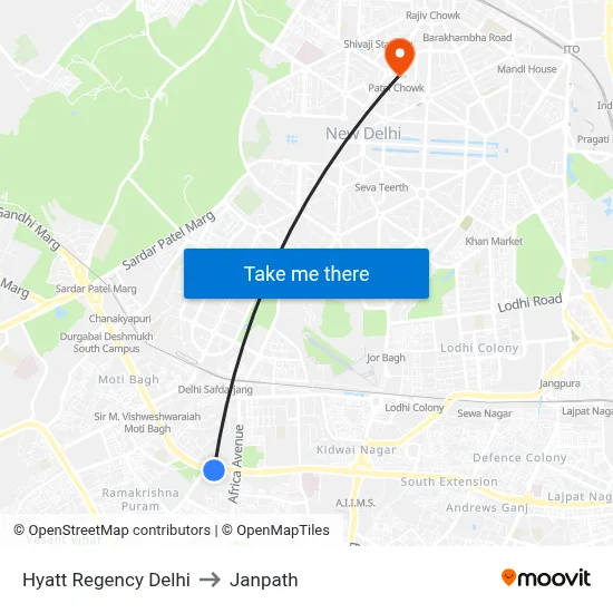 Hyatt Regency Delhi to Janpath map