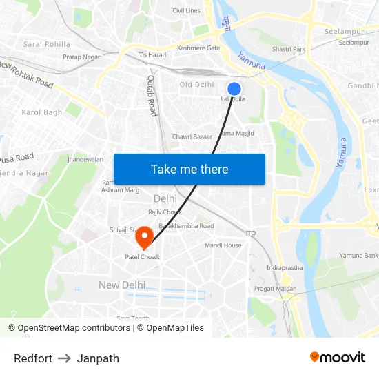 Redfort to Janpath map