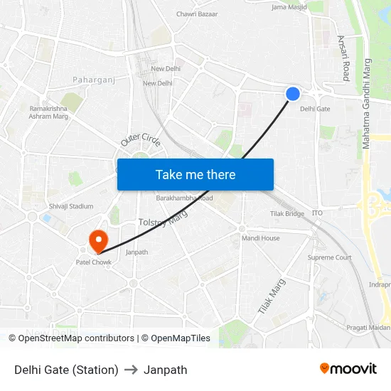 Delhi Gate (Station) to Janpath map