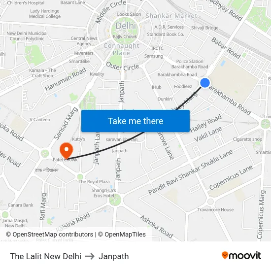 The Lalit New Delhi to Janpath map