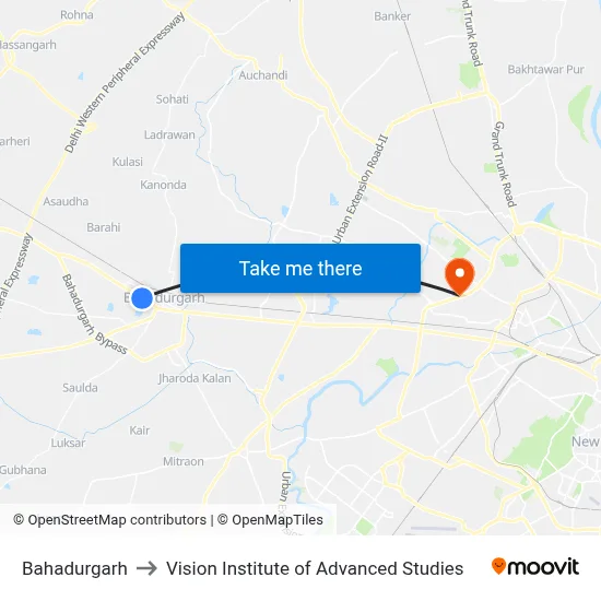 Bahadurgarh to Vision Institute of Advanced Studies map