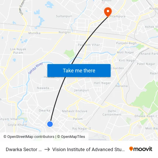 Dwarka Sector 11 to Vision Institute of Advanced Studies map