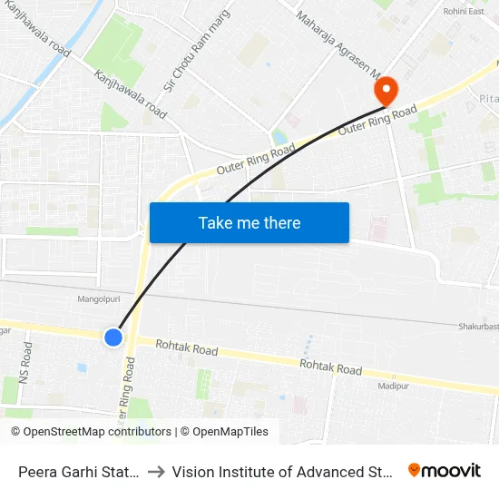 पीरा गढ़ी स्टेशन to विजन इंस्टीट्यूट ऑफ एडवांस्ड स्टडीज map