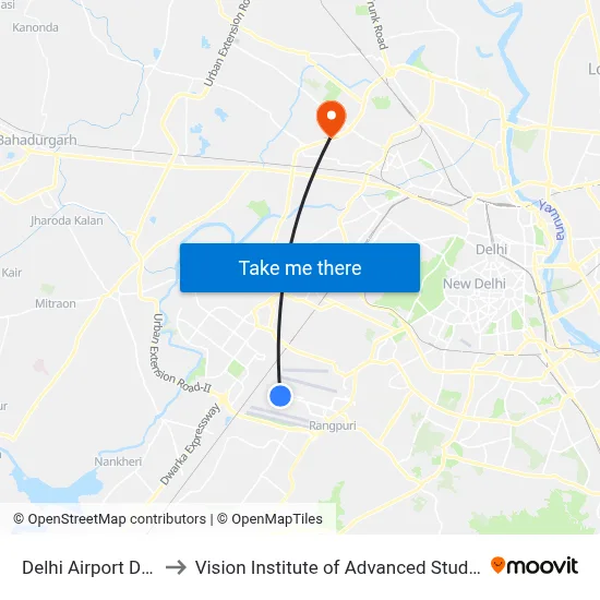 दिल्ली हवाई अड्डा DEL to विजन इंस्टीट्यूट ऑफ एडवांस्ड स्टडीज map
