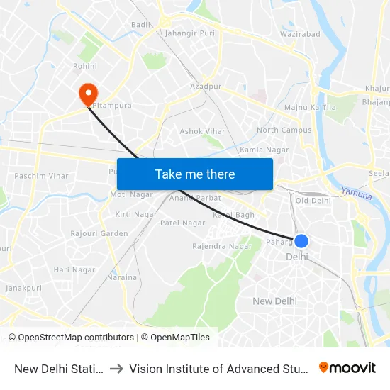 नई दिल्ली स्टेशन to विजन इंस्टीट्यूट ऑफ एडवांस्ड स्टडीज map