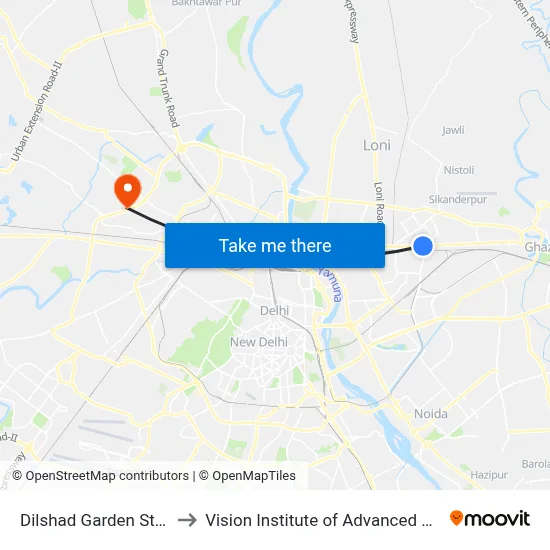 Dilshad Garden Station to Vision Institute of Advanced Studies map