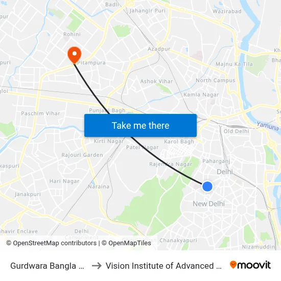 गुरुद्वारा बंगला साहिब to विजन इंस्टीट्यूट ऑफ एडवांस्ड स्टडीज map