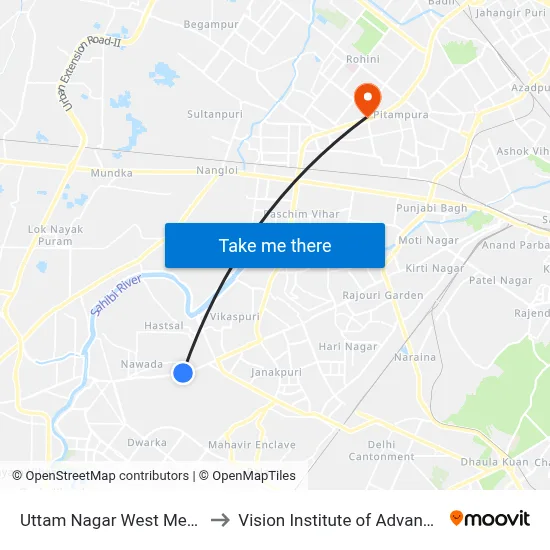 Uttam Nagar West Metro Station to Vision Institute of Advanced Studies map