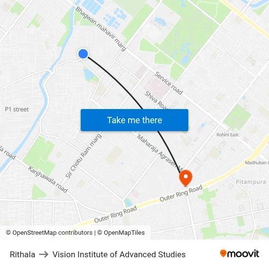 Rithala to Vision Institute of Advanced Studies map