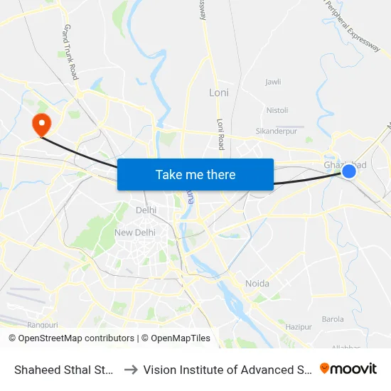 Shaheed Sthal Station to विजन इंस्टीट्यूट ऑफ एडवांस्ड स्टडीज map
