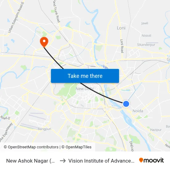 New Ashok Nagar (Station) to Vision Institute of Advanced Studies map