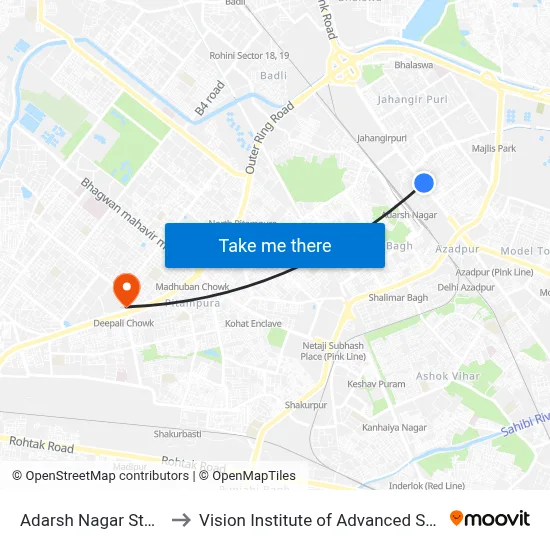Adarsh Nagar Station to Vision Institute of Advanced Studies map