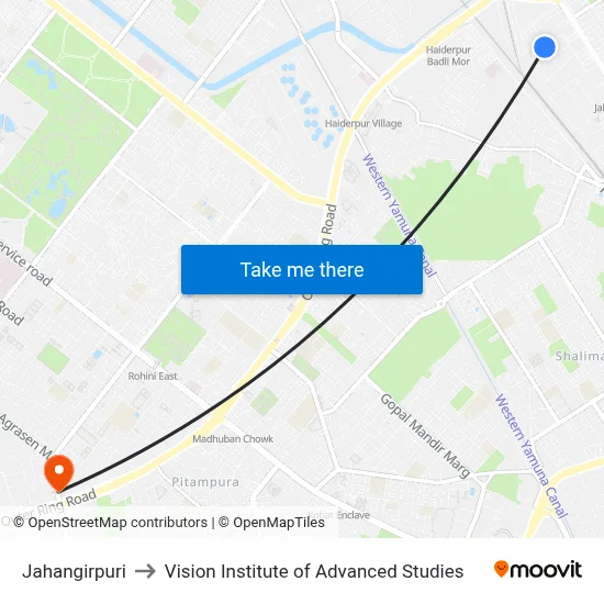 Jahangirpuri to Vision Institute of Advanced Studies map
