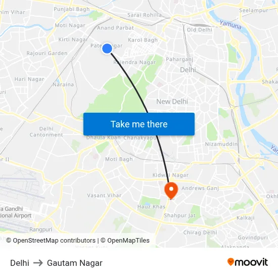 Delhi to Gautam Nagar map