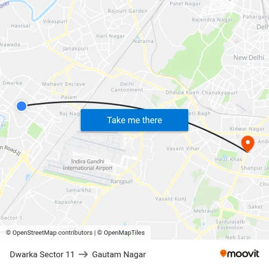 Dwarka Sector 11 to Gautam Nagar map