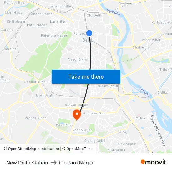 New Delhi Station to Gautam Nagar map