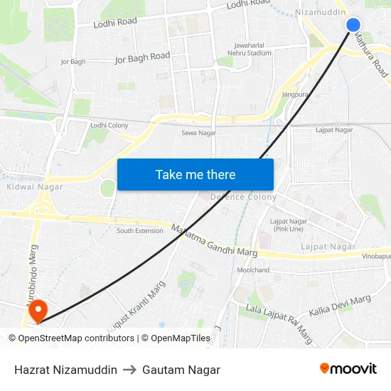 Hazrat Nizamuddin to Gautam Nagar map