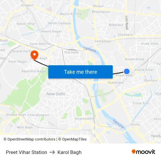 Preet Vihar Station to Karol Bagh map
