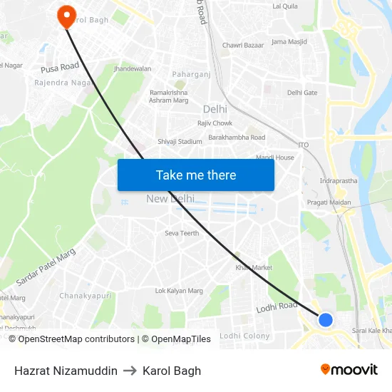 Hazrat Nizamuddin to Karol Bagh map