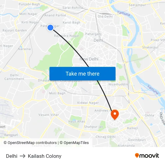 Delhi to Kailash Colony map