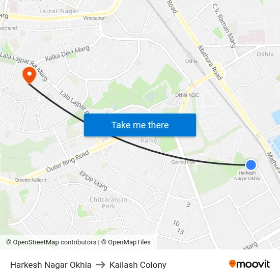 Harkesh Nagar Okhla to Kailash Colony map