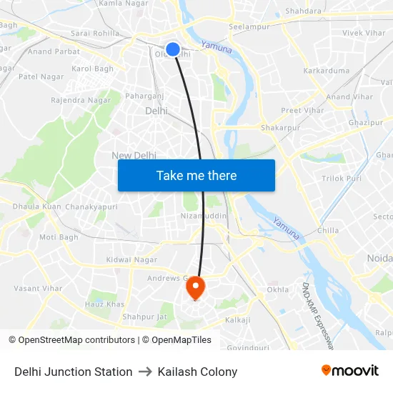 Delhi Junction Station to Kailash Colony map