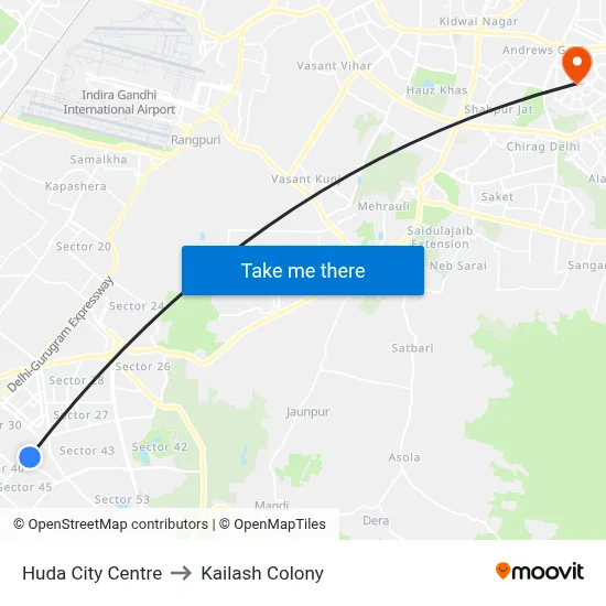 Huda City Centre to Kailash Colony map