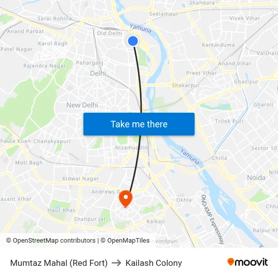 Mumtaz Mahal (Red Fort) to Kailash Colony map