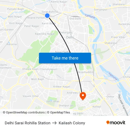 Delhi Sarai Rohilla Station to Kailash Colony map