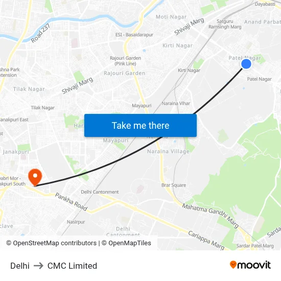 Delhi to CMC Limited map