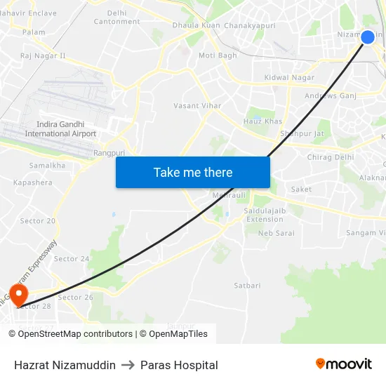 Hazrat Nizamuddin to Paras Hospital map