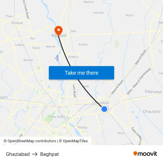 Ghaziabad to Baghpat map
