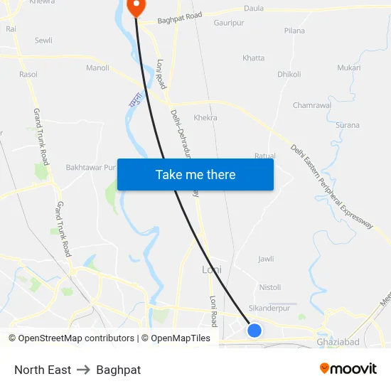 North East to Baghpat map