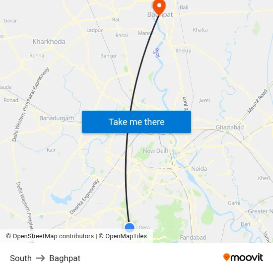 South to Baghpat map