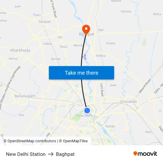 New Delhi Station to Baghpat map