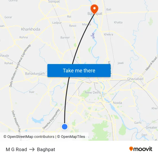 M G Road to Baghpat map