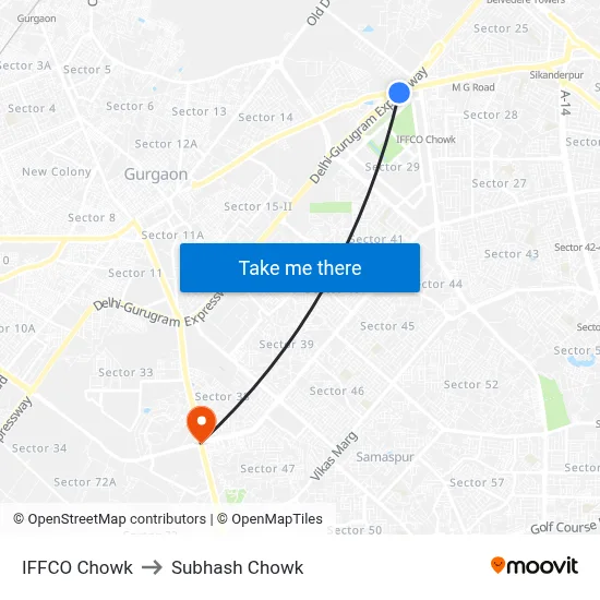 IFFCO Chowk to Subhash Chowk map