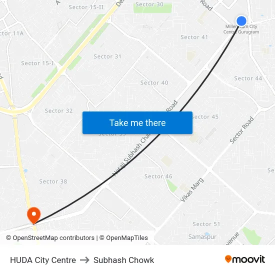 HUDA City Centre to Subhash Chowk map