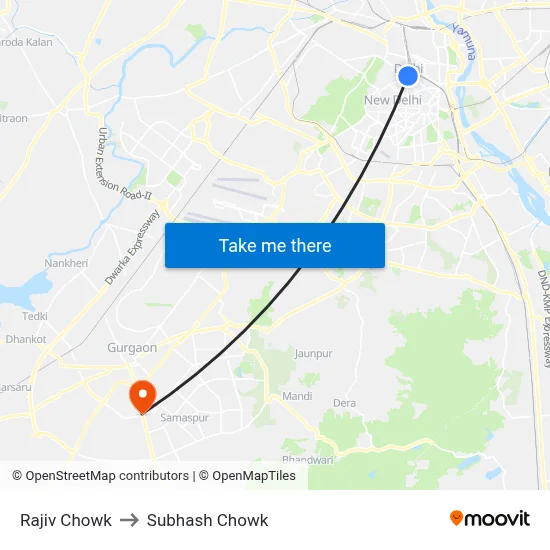 Rajiv Chowk to Subhash Chowk map