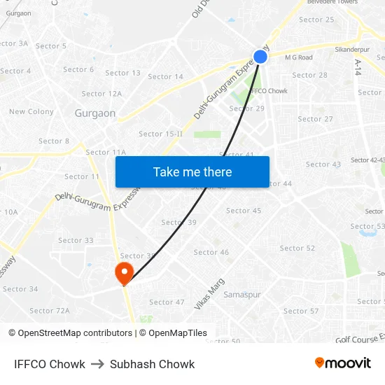 Iffco Chowk to Subhash Chowk map