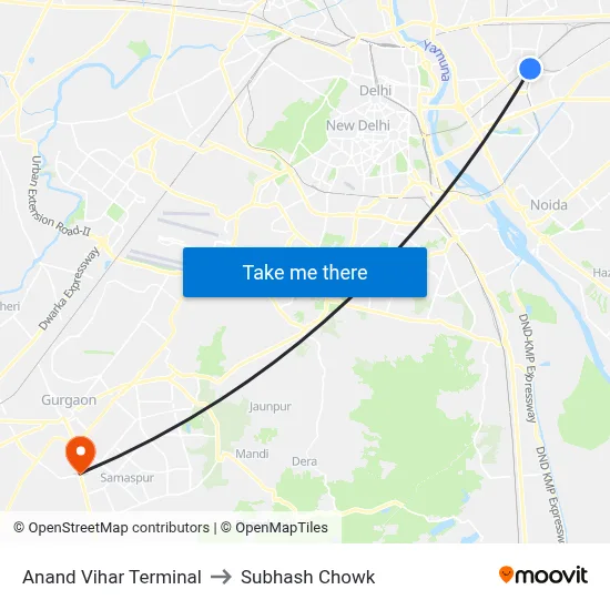 Anand Vihar Terminal to Subhash Chowk map