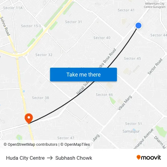 Huda City Centre to Subhash Chowk map