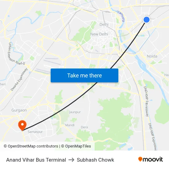 Anand Vihar Bus Terminal to Subhash Chowk map