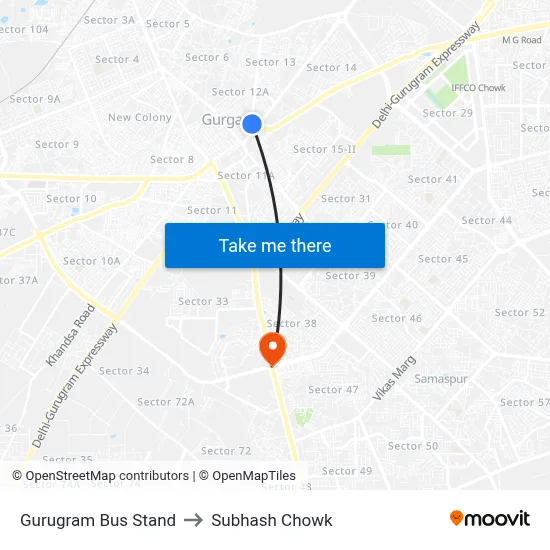 Gurugram Bus Stand to Subhash Chowk map
