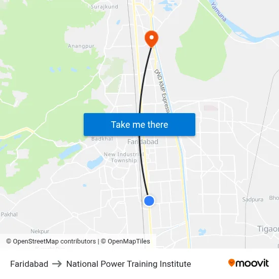 Faridabad to National Power Training Institute map