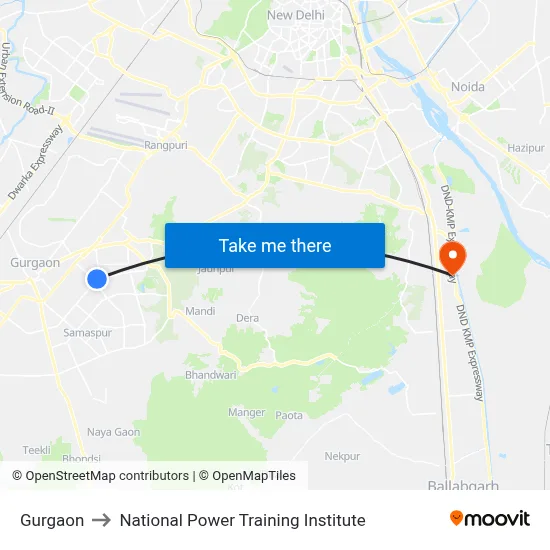 Gurgaon to National Power Training Institute map