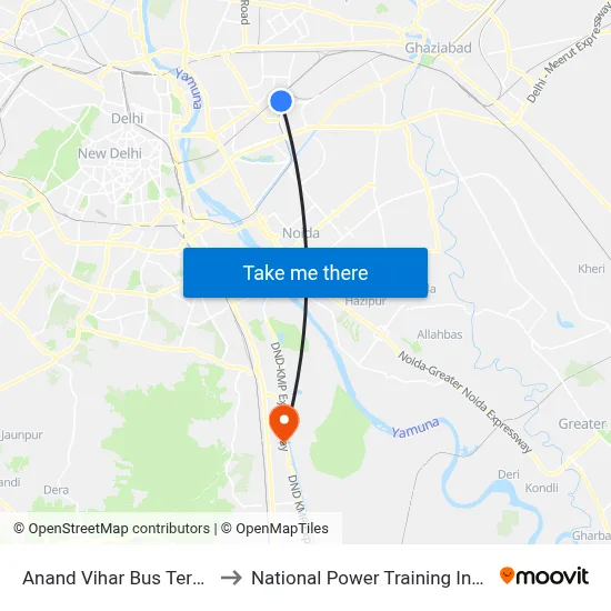 Anand Vihar Bus Terminal to National Power Training Institute map